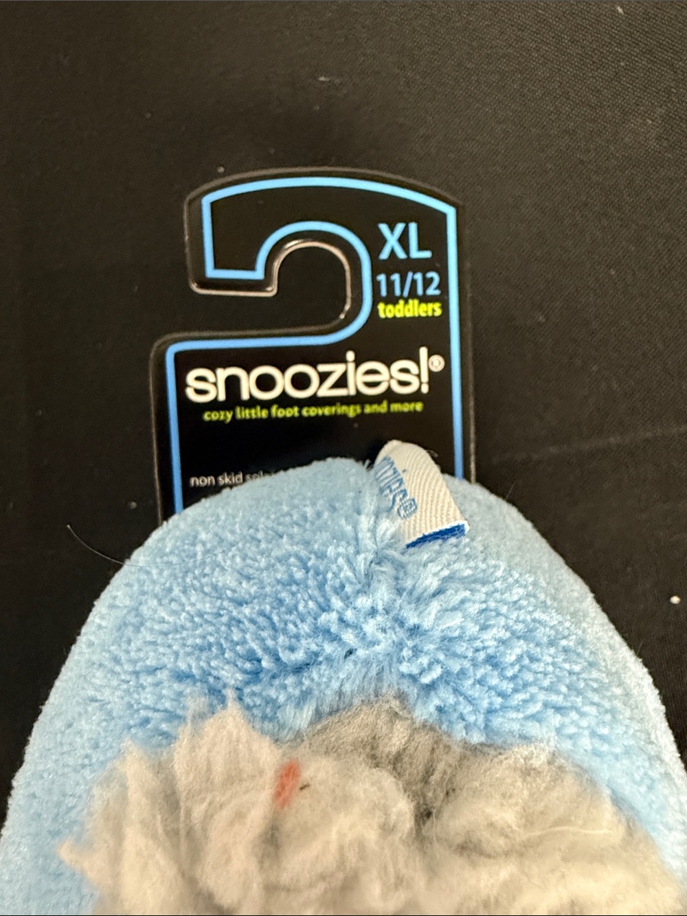 Snoozies! Kids Light Blue Plush Slip-On Slipper with Gray Faux-Fur Lining - Picture 2 of 5